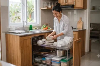 rak piring tarik - ilustrasi berita 8 Inspirasi Dapur dengan Rak Piring Tarik, Rahasia Kitchen Set Rapi